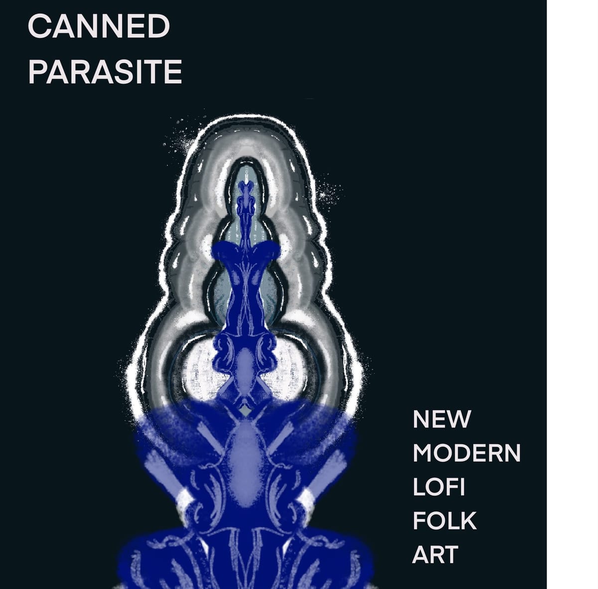 An abstraction in Blue and grey and white against a black background with which stripe furthest right.