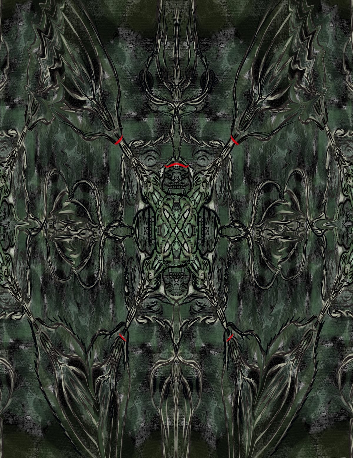 A digital abstract drawing that is suggestive of a turtle tied to a tabl