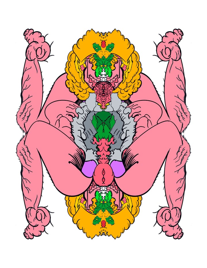 Abstract drawing in Uncle Grandpa colors of an introspective humanesque grotesque