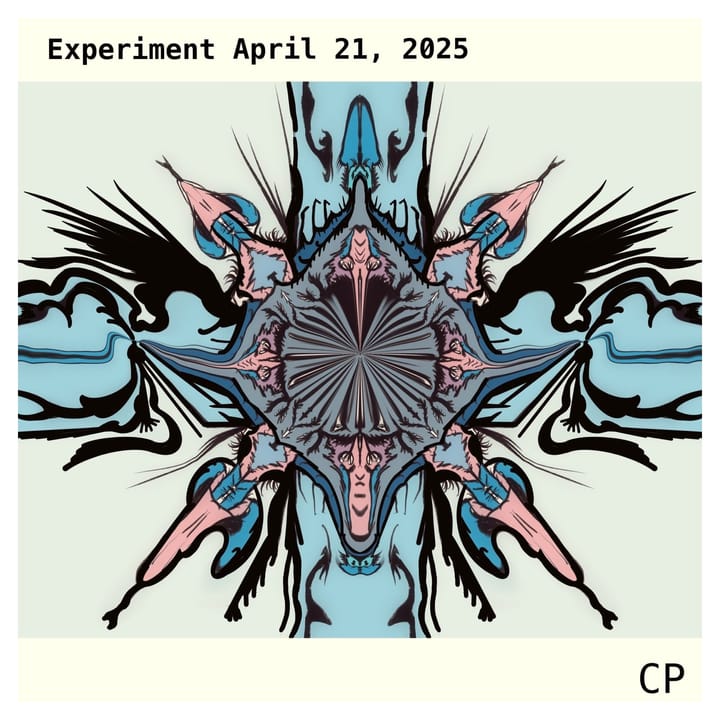 A highly abstract symmetrical abyss in blue with some black and pink highlights falling into itself